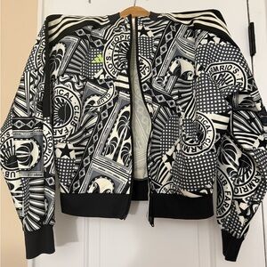 adidas Black and White Graphic Bomber Jacket - Farm Rio Collection